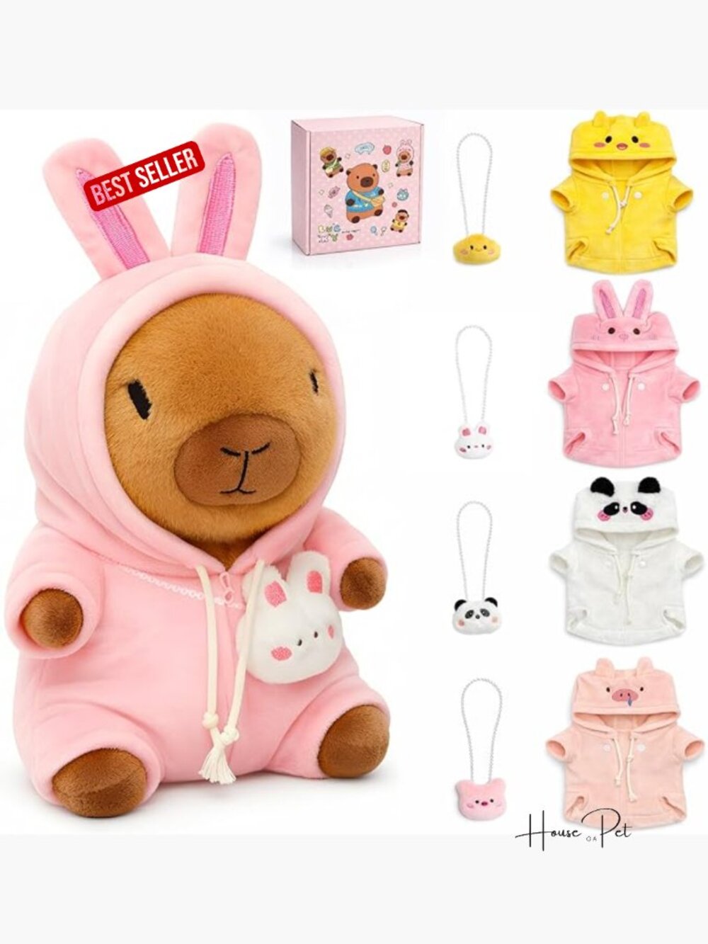 9-pc Capybara Plush Set with Outfits Soft Stuffed Animal Dress-Up Toys Gift Box
